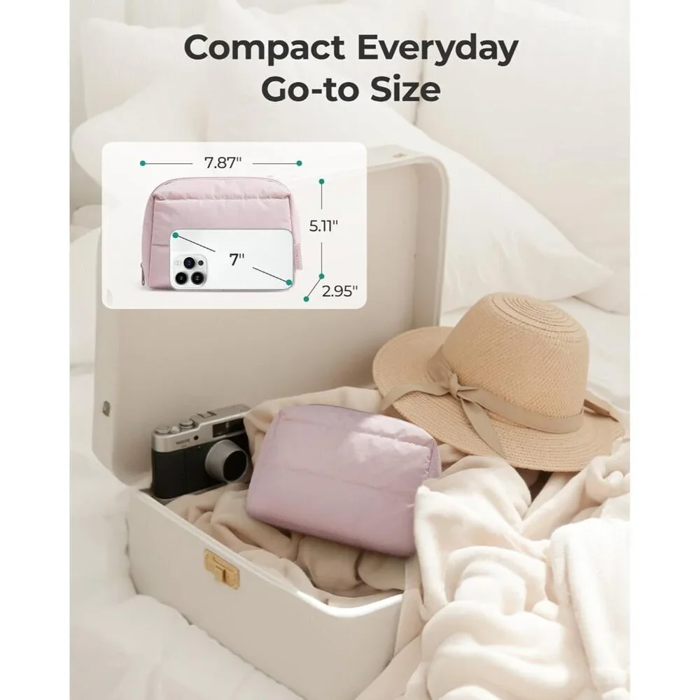 Travel Makeup Bag, Wide Opening Cosmetic Bag Compact & Spacious, Water-Resistant